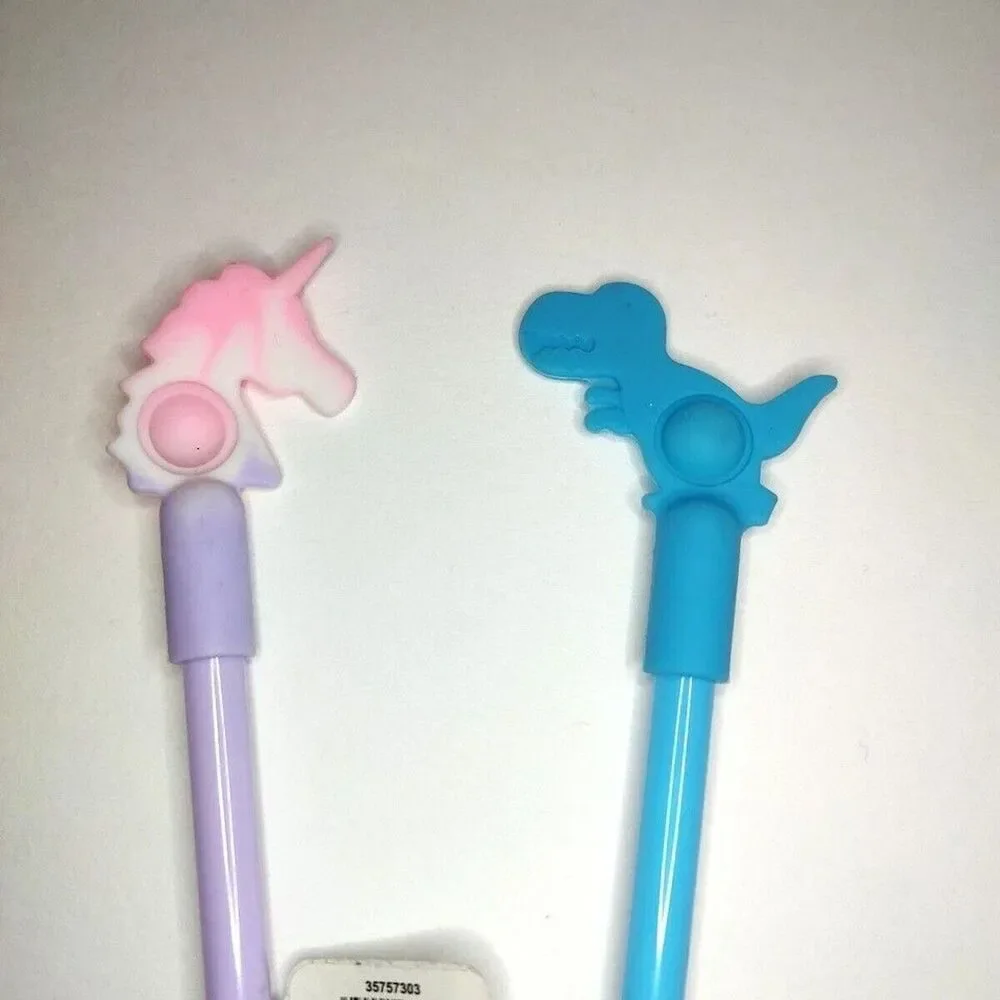 Lot of 5 Novelty Ink Pen Unicorn Dinosaur Star Heart Silicone Fidget Pop Game